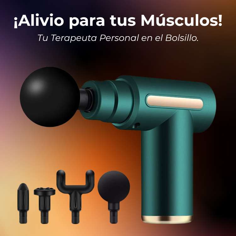 Pistola de Masaje Portátil con 6 Velocidades y 4 Cabezales - ¡Alivia Dolores!
