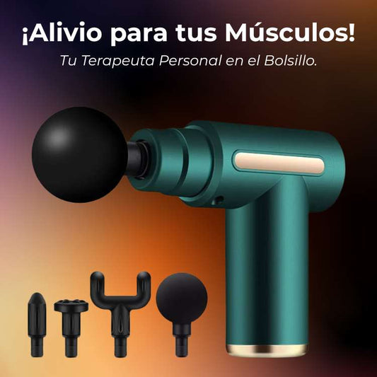 Pistola de Masaje Portátil con 6 Velocidades y 4 Cabezales - ¡Alivia Dolores!